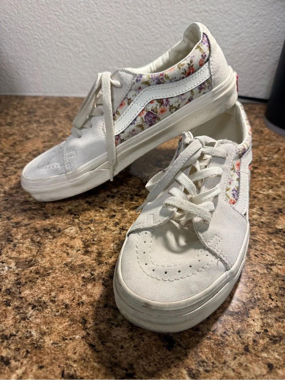Vans Floral Canvas Sneakers - Cream with Orange & Purple Flowers